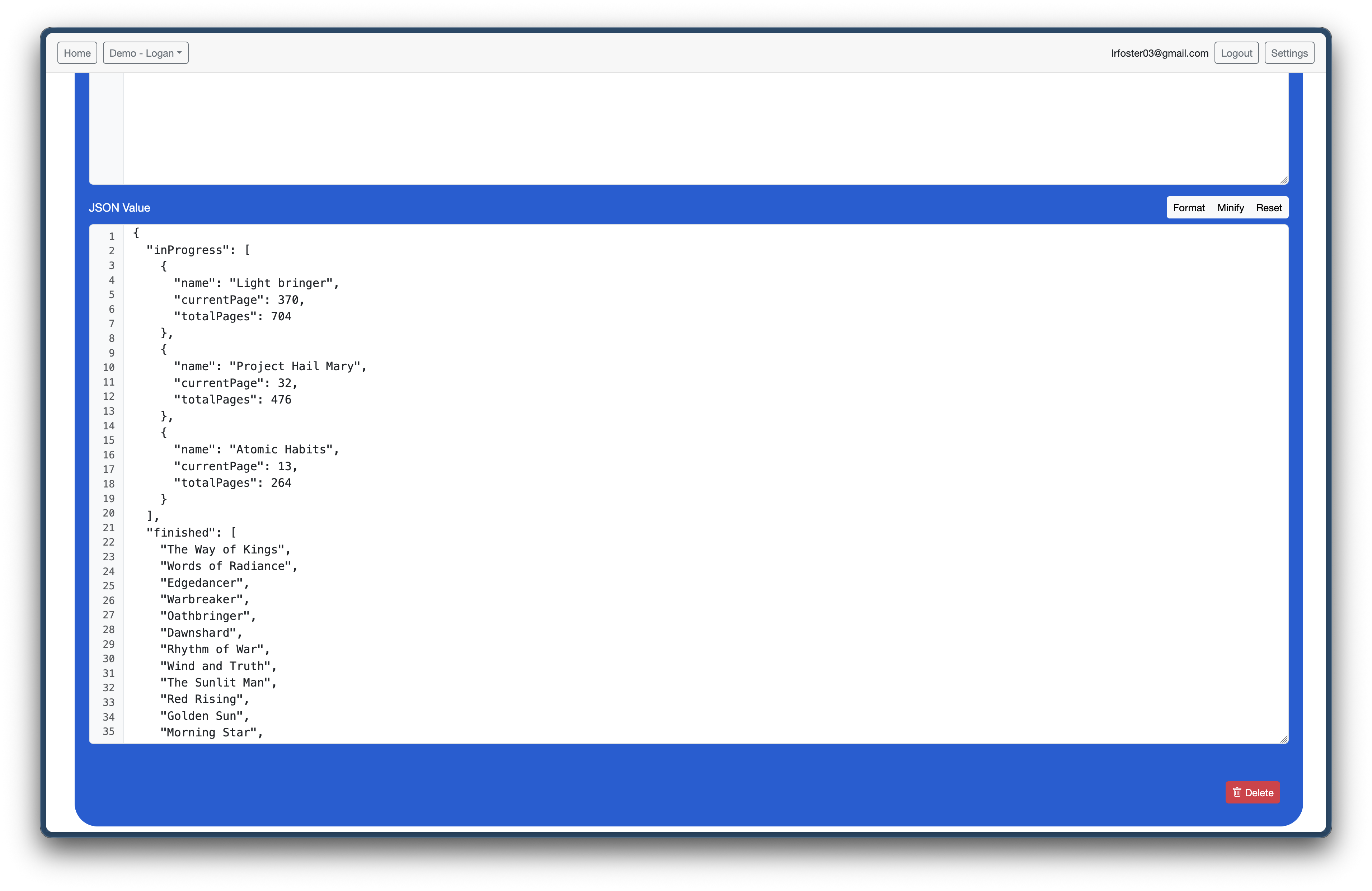 Screenshot of the reading list config Screenshot of the reading list config