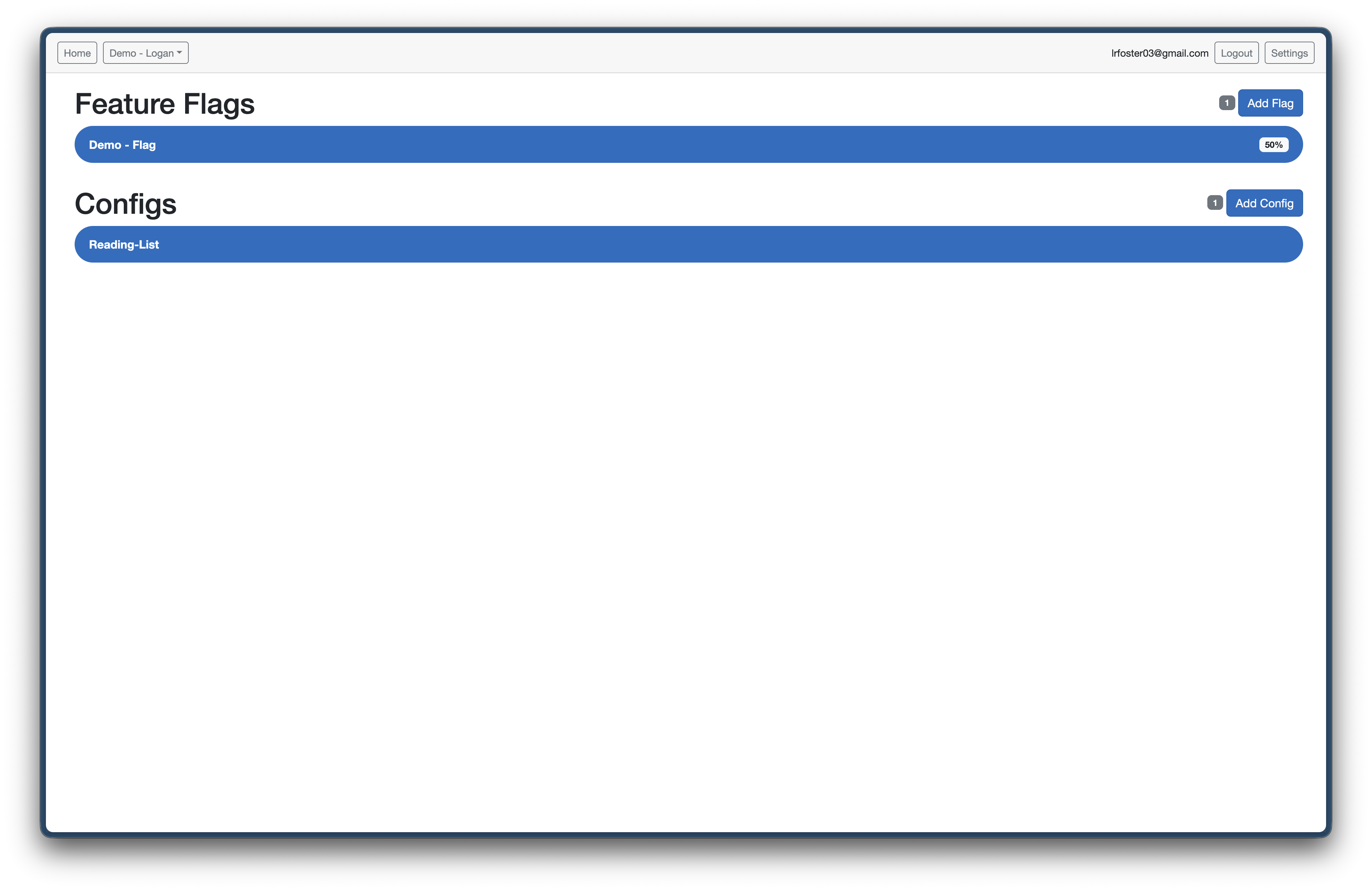 Screenshot of my FeatureFlag / Config project Screenshot of my FeatureFlag / Config project